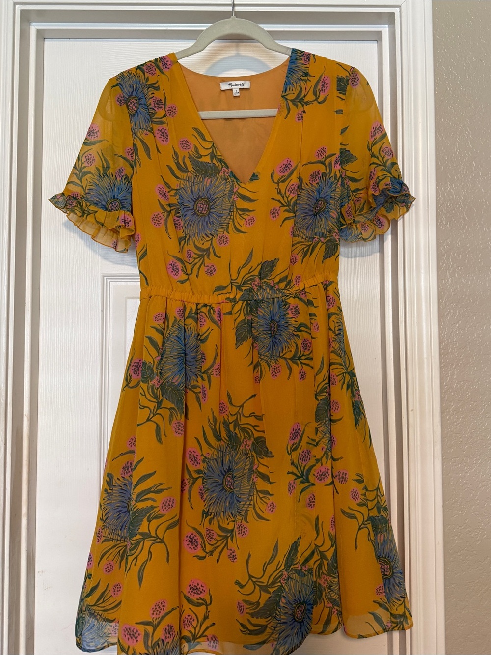 Madewell Mustard Yellow Floral V-Neck Dress